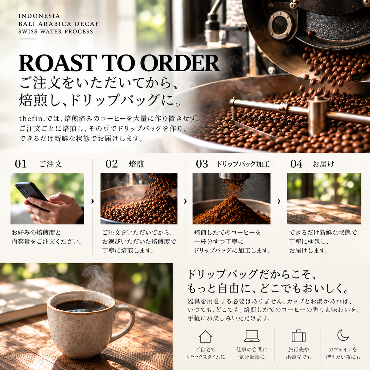 【ドリップバッグ】インドネシア バリアラビカ デカフェ｜キンタマーニ／スイスウォータープロセス
