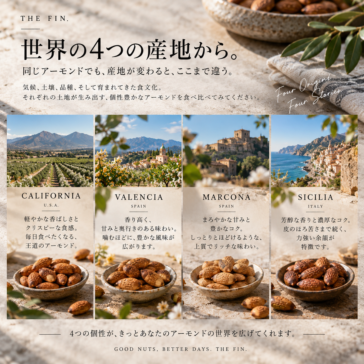 世界のアーモンド4種 食べ比べセット｜20g×12袋・注文後自家焙煎